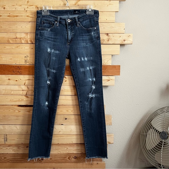 AG Andriano Goldschmied Distressed Denim Blue cropped ankle Jeans size 26R - Picture 9 of 10
